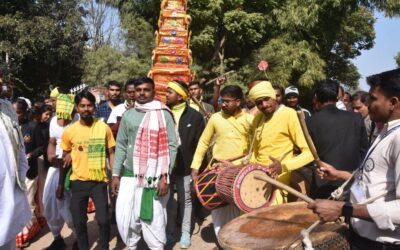 Tribals carry ‘Choudel’ and play with Traditional musical instruments…