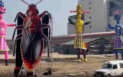 Dussehra Across India: Giant Ravana Effigies Ready for Burning, Delhi’s 30-Foot Cockroach Draws Attention
